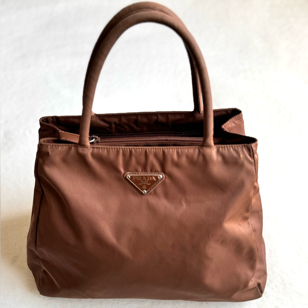 PRADA Tessuto Nylon Tote Bag in Brown